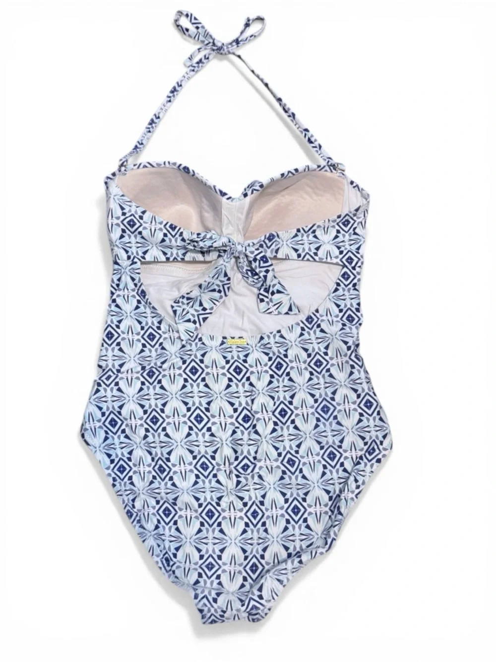 Helen Jon Swimsuit Blue Geo One-Piece Kaleidoscope Print Halter Strap Large